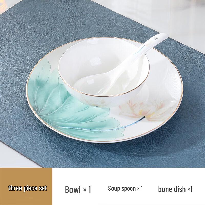 Gold Rim Lotus Ceramic Dinnerware Set