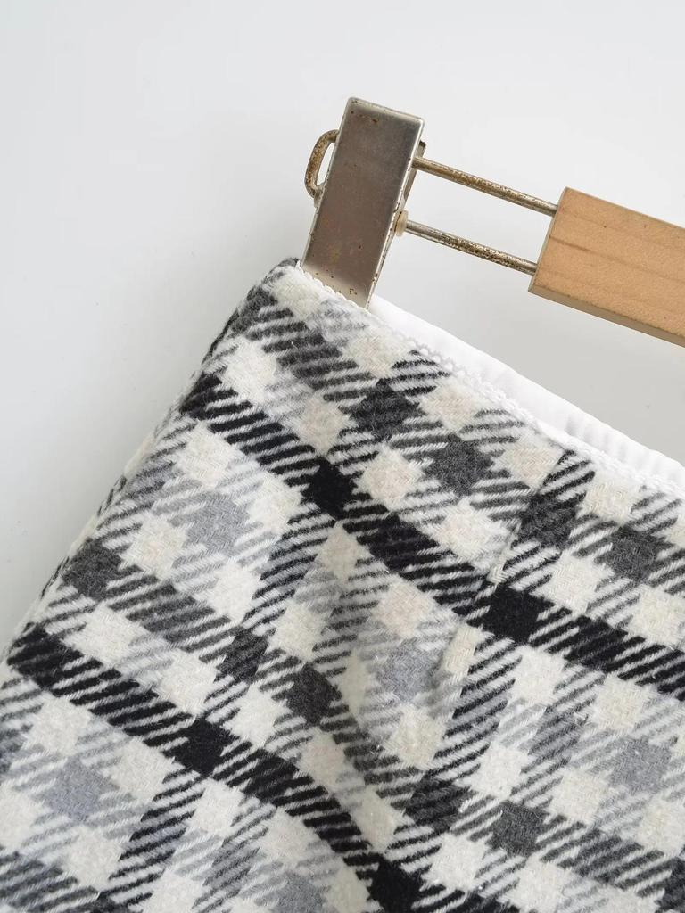 Retro Plaid Low-Waist A-Line Mini Skirt with Bowknot - Women's Autumn/Winter Hip-Hugging Skirt