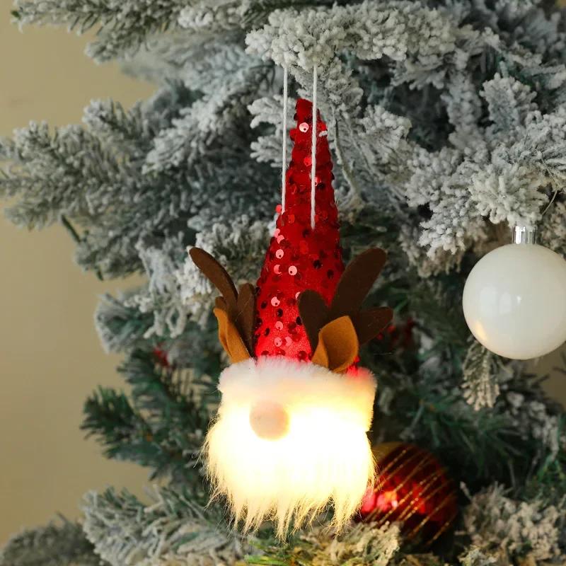 Christmas Party Decoration Supplies Sequins with Lights Doll Christmas Glowing Doll Pendant Fashion Accessories
