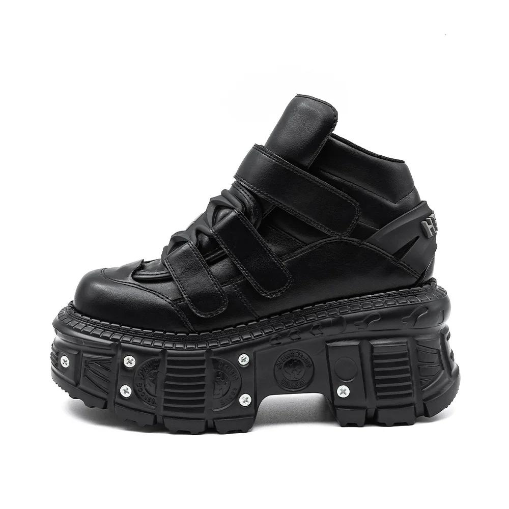 Fashion 2025 New Punk Style Women Shoes Gothic Ankle Rock Boots Lace-up Heel Height 9CM Platform Shoes Woman Metal Decor Woman Sneakers