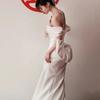 French Off-shoulder Light Wedding Dress, Minimalist Forest Style Welcome Gown, White Slim-fit Satin Mermaid Gown