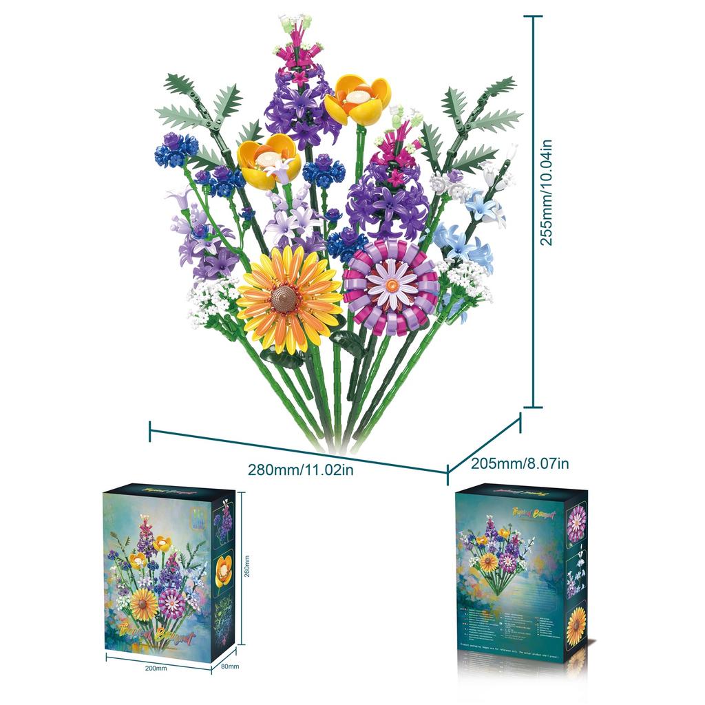1183Pcs Tropical Bouguet Series Building Blocks Flower Desktop Preserved Flower Ornament Kid'S Toy Gift For Girls/Lovers/Mothers