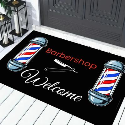 Barber Shop Welcome Mat Barber Shop Sign Floor Mat Graphic Printed Doormats for Bathroom Kitchen Entrance Carpet Home Decor
