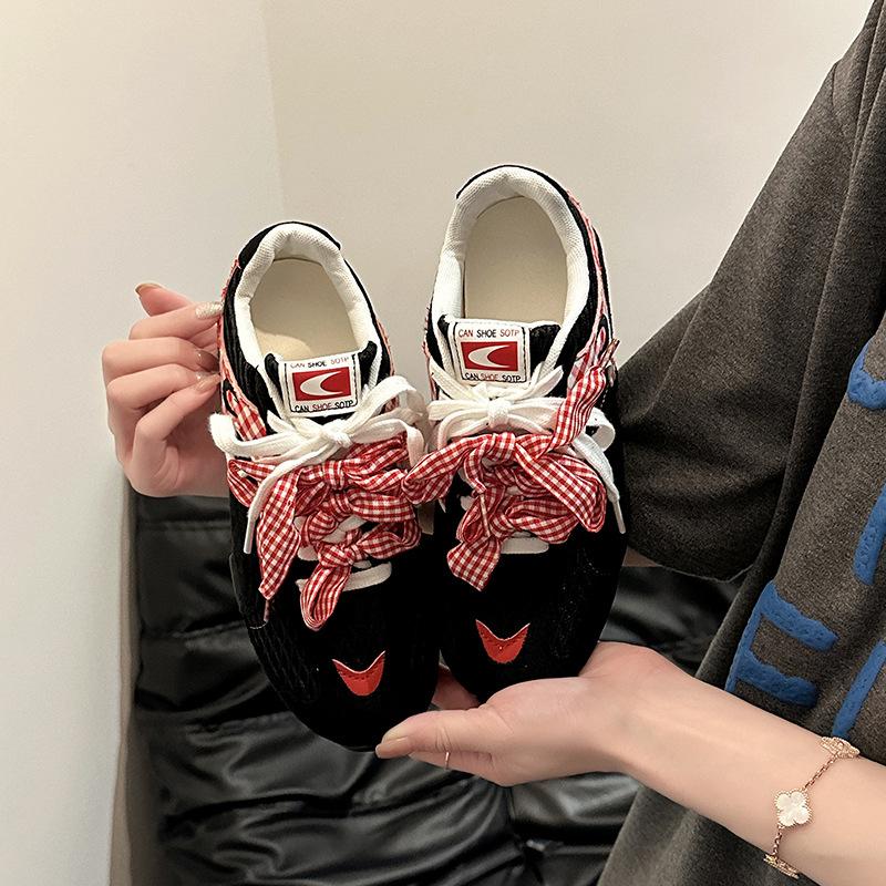 Versatile Casual Retro Plaid Shoes Women's Summer Fashion Lace-up Non-slip Comfortable Sneakers Board Shoes