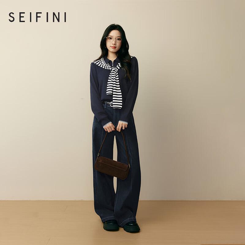 SEIFINI Women's Striped Long Sleeve Knit Cardigan