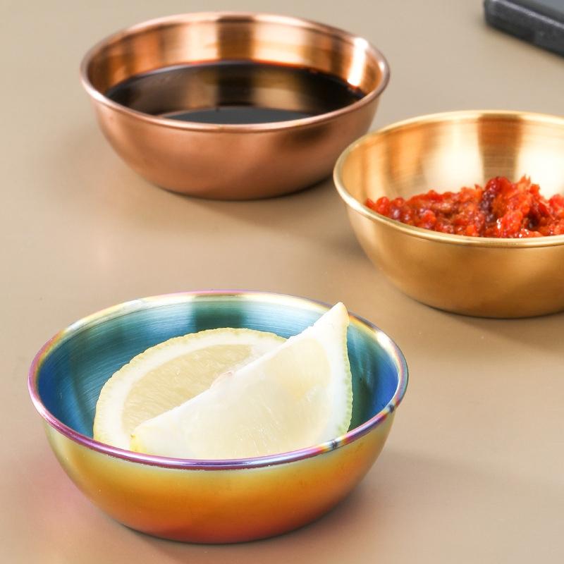 5 Color Round Food Sauce Plate Stainless Steel Seasoning Dish Hot Pot Dipping Bowl Vinegar Soy Saucer Appetizer Serving Tray