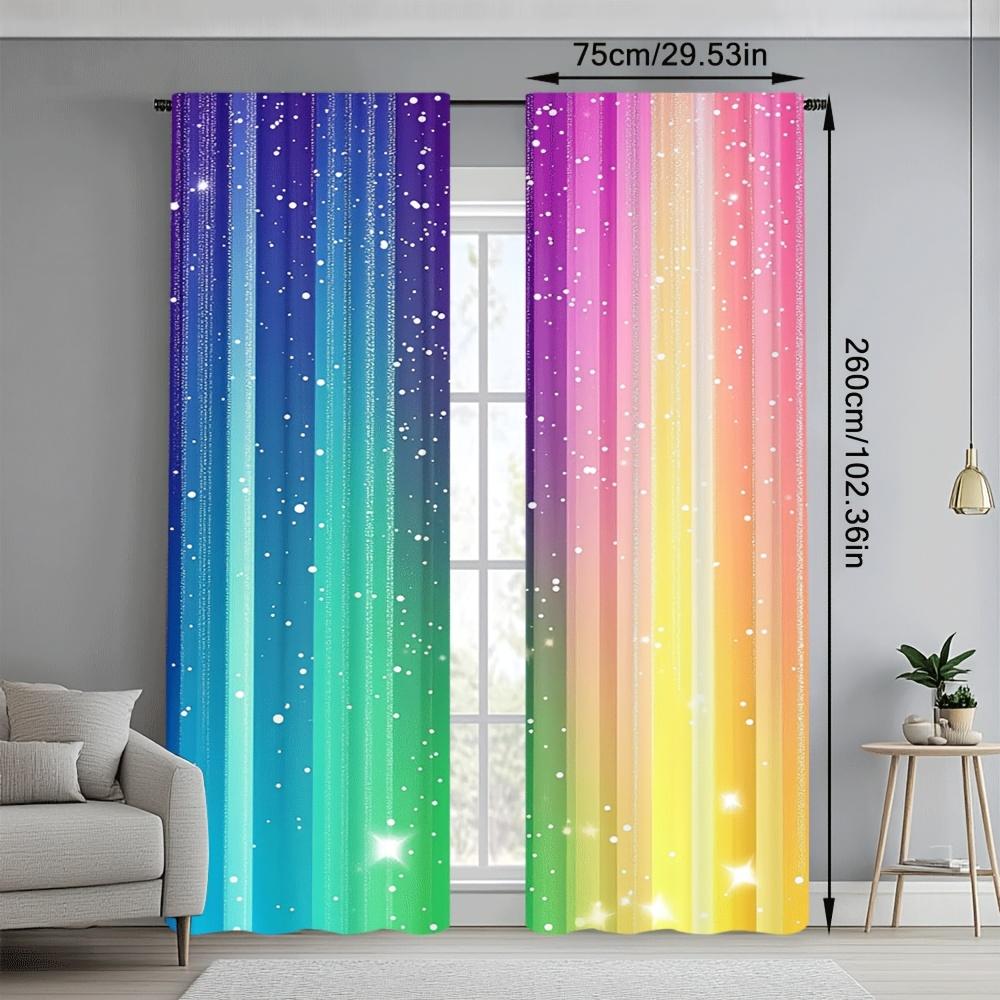 Set Of 2 Elegant Starlit Rainbow Door Curtains Fresh Print Home Bedroom Living Room Decor Soft Design Curtain With Light Filtering Polyester Perfect