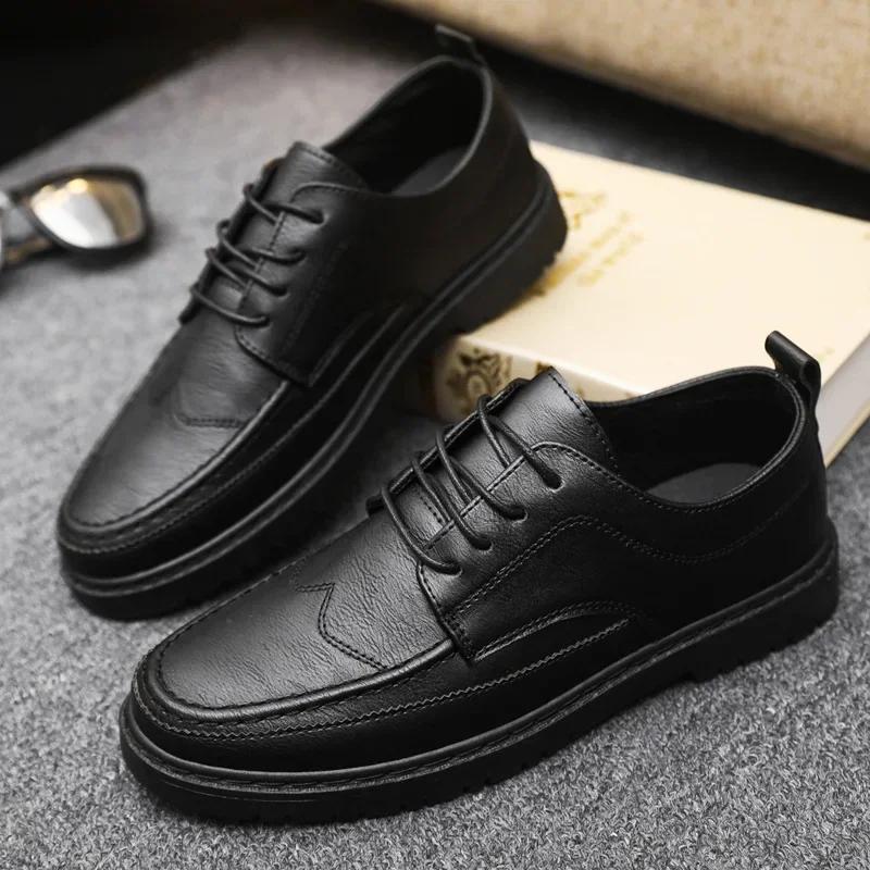 British Style Men Casual Shoes Quality Comfortable Men Leather Shoes Soft Wear-resistant Male Social Dress Shoes