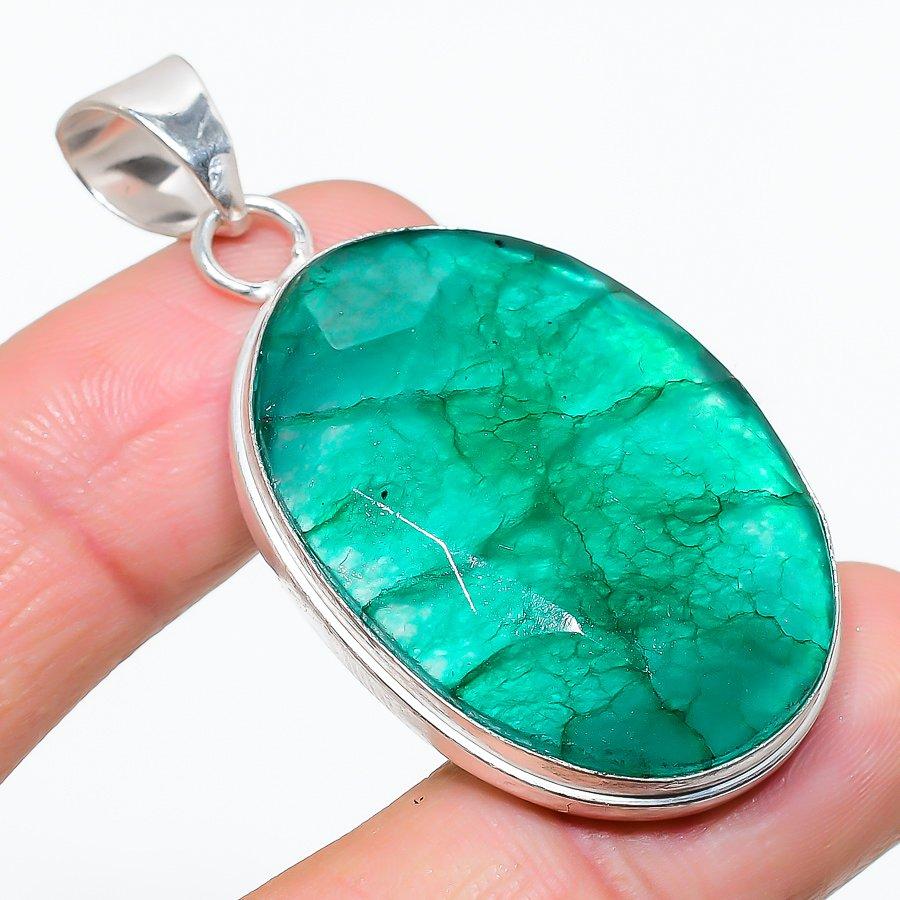 

Изумруд(Смоделированный) Этническая ювелирная подвеска ручной работы с драгоценными камнями 2,17 дюйма SR-9053