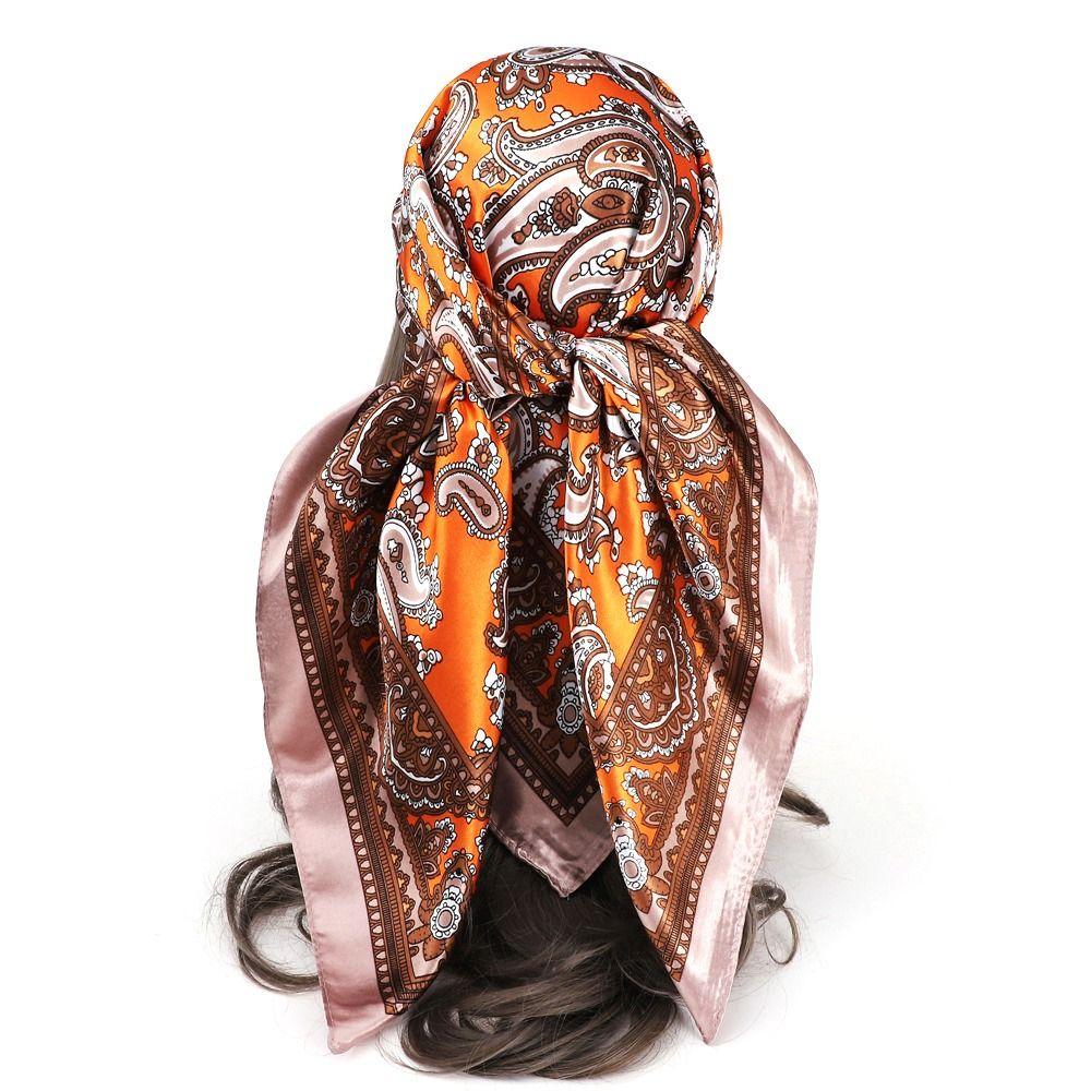 Thin Fabric Paisley Print Handkerchief 90*90CM Bandana Head Scarf Silk Satin Hijab Scarf  Neckwear