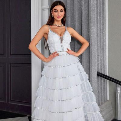 New Arrived Wedding Dress Long Maix Dress White Party Dress