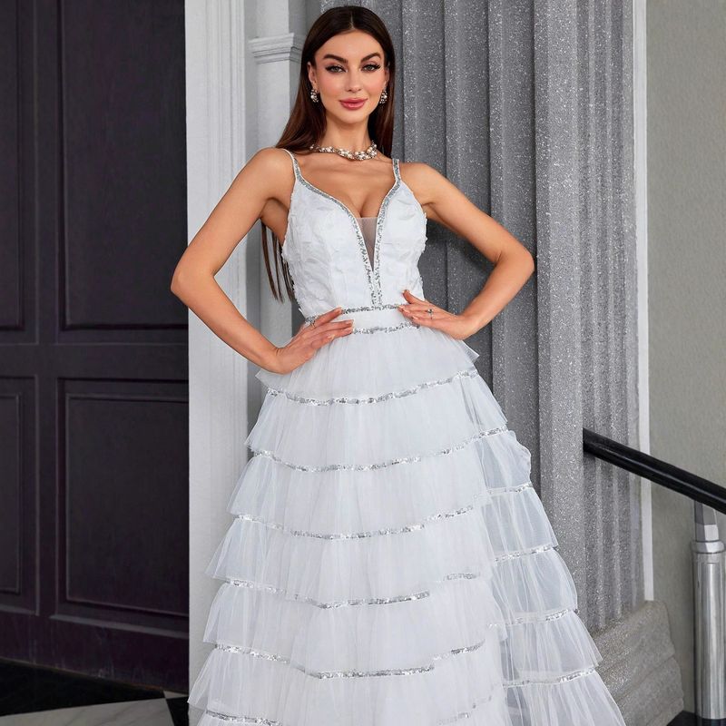New Arrived Wedding Dress Long Maix Dress White Party Dress