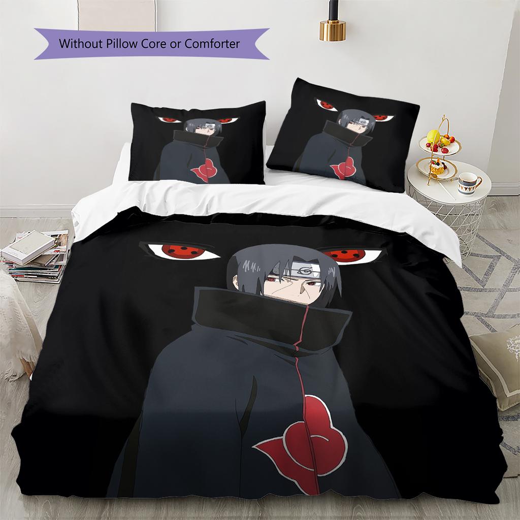 Parure de lit motif Itachi Uchiha Décoration de maison Cadeau d'anniversaire (1 housse de couette + 2 taies d'oreiller, sans garniture.)