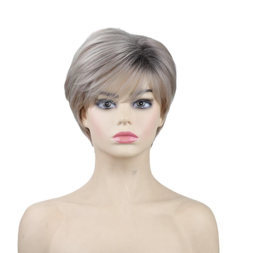 

Женский короткий прямой парик с косой челкой