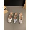 Flat bottom pleated temperament bag head half slippers women's shoes outer wear 2025 summer with skirt Mary Jane half tray single shoes