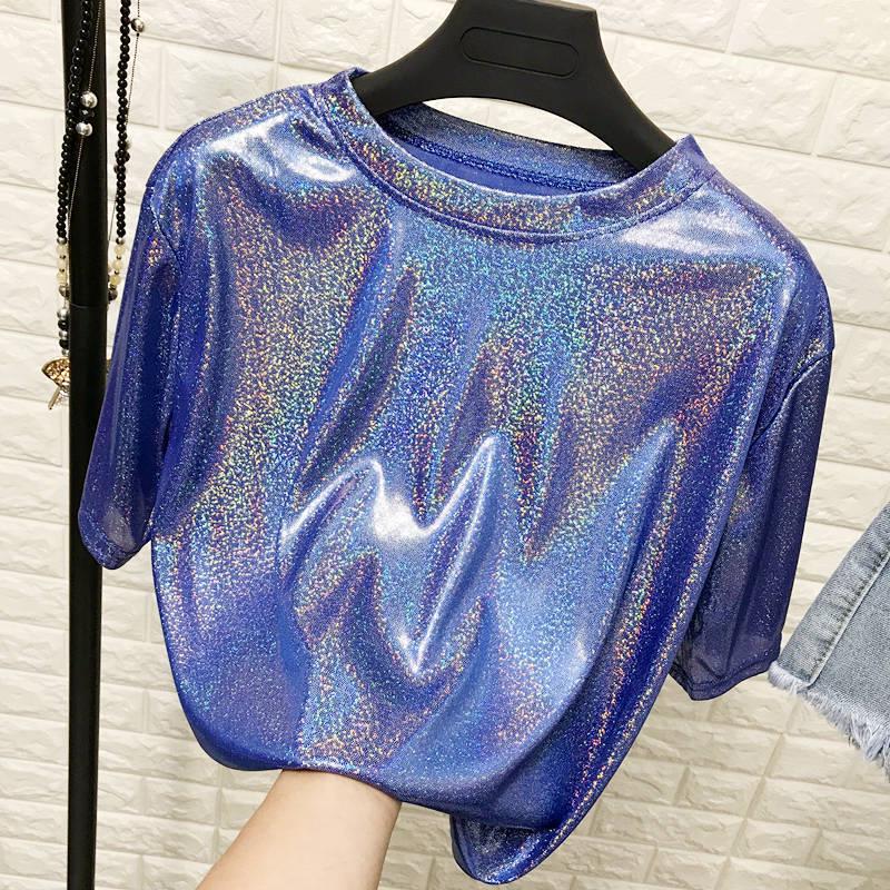 2020 Summer Shiny Silk Short-Sleeve BF T-Shirt Dress with Glitter