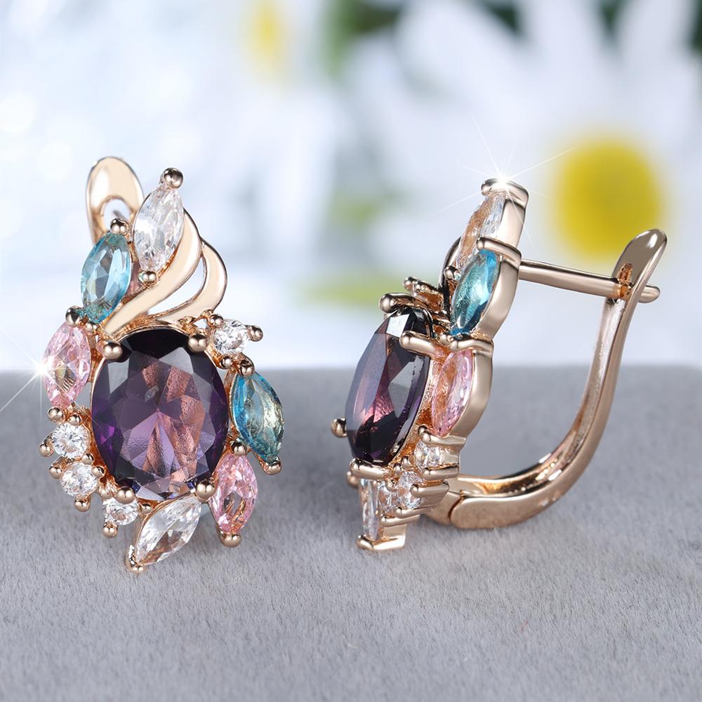 Elegant Purple Zirconia Oval Drop Earrings for Women, Luxury Gold Wedding Earrings… More
