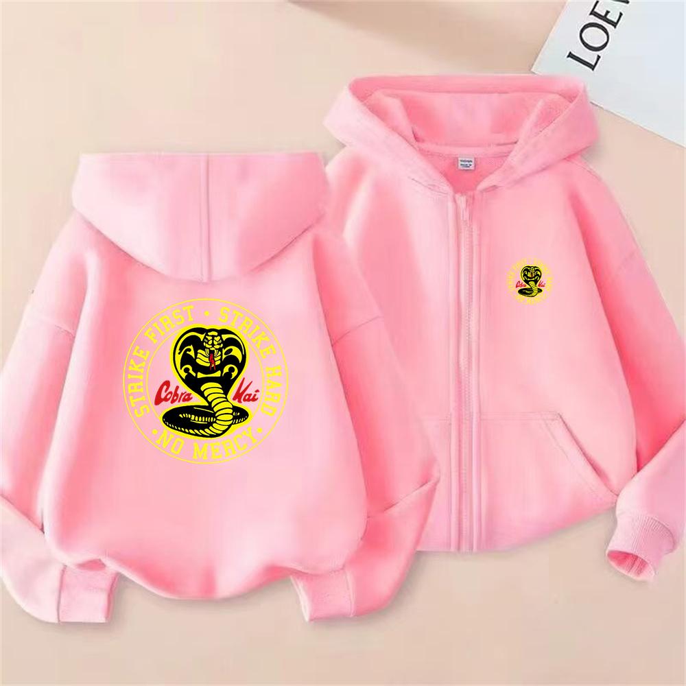 Children Zipper Cardigan Hoodies Cobra Tops Boy Black Girls Pink Sweatshirt Coat Long Sleeve Harajuku Casual Hooded Pullovers