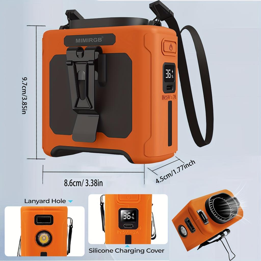 Waist Fan 40H Portable Waist Clamp Fan with Light | 10000mAh 5 Speed Shirt Fan Suitable for Outdoor Work Suitable for Fishing