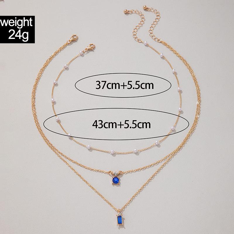 Sweater Chain Creative Retro Imitation Grandmother Blue-green Pearl Chain Multi-layer Necklace Simple Three-layer Collarbone Chain