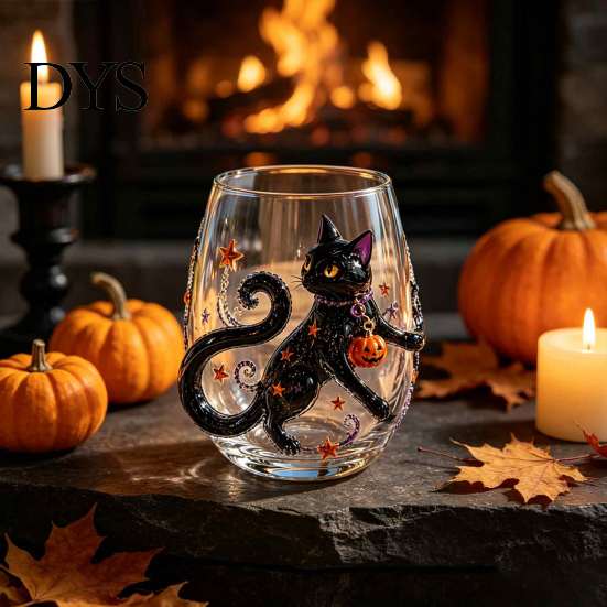 Stiellose Trinkgläser Halloween Glasbecher, Geprägtes Kürbis Geist Katze Fledermaus Glas, Gothic Bar Zubehör Gruselige Getränkebecher, Saisonal