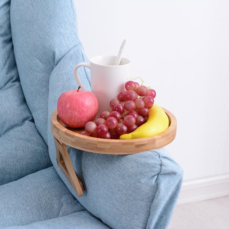 Sofa Tray Table Sofa Armrest Clip-On Tray Natural Bamboo Sofa Tray Practical TV Snack Tray for Remote Control Coffee Snacks