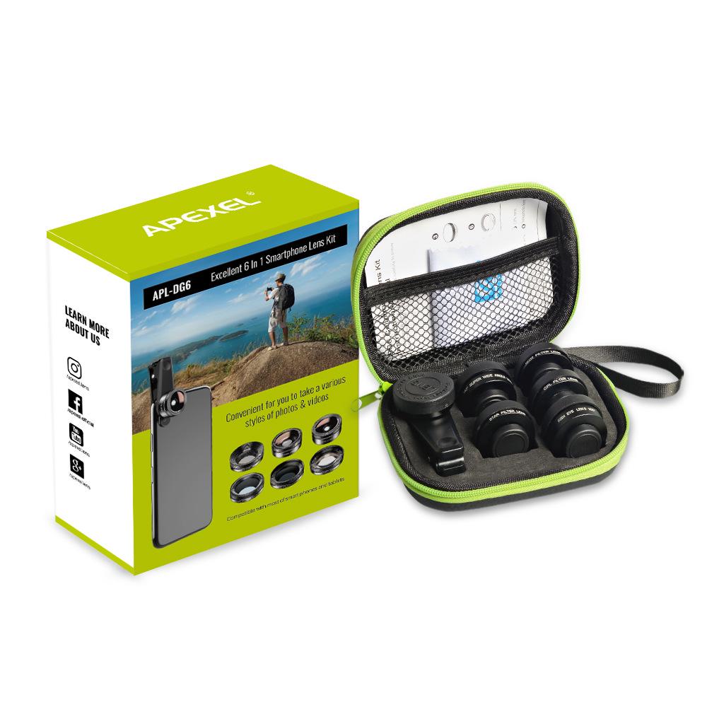 Universal 6-in-1 Mobile Lens Set: Fisheye, Wide-angle, Macro, Telephoto, Polarizing, Starlight.
