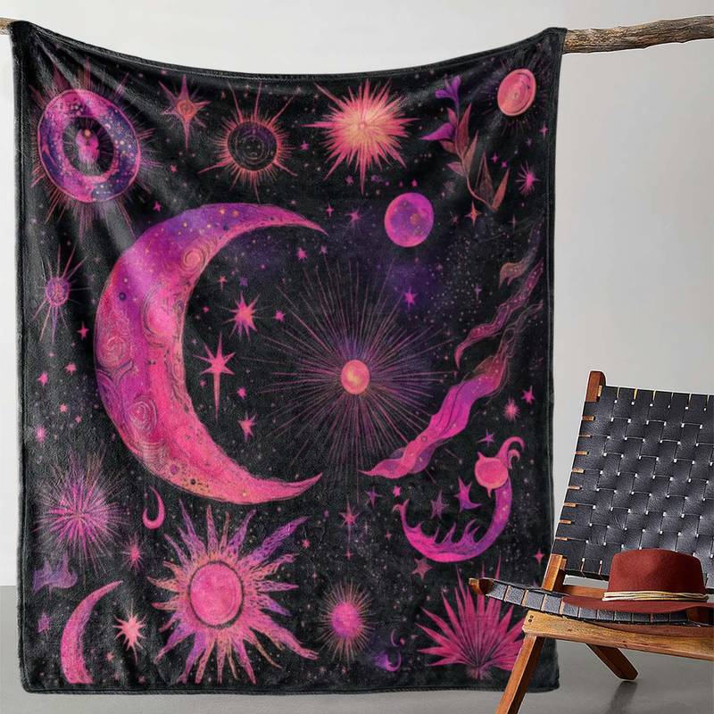 

Enchanting Star & Moon Night Sky Throw blanket - Celestial-Themed Soft blanket for Dreamy Cozy Home Decor 130x150cm