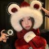 Plush Women's Hat Scarf Cute Bear Ear Protection Hat Fashion Hat Scarf Set  Winter