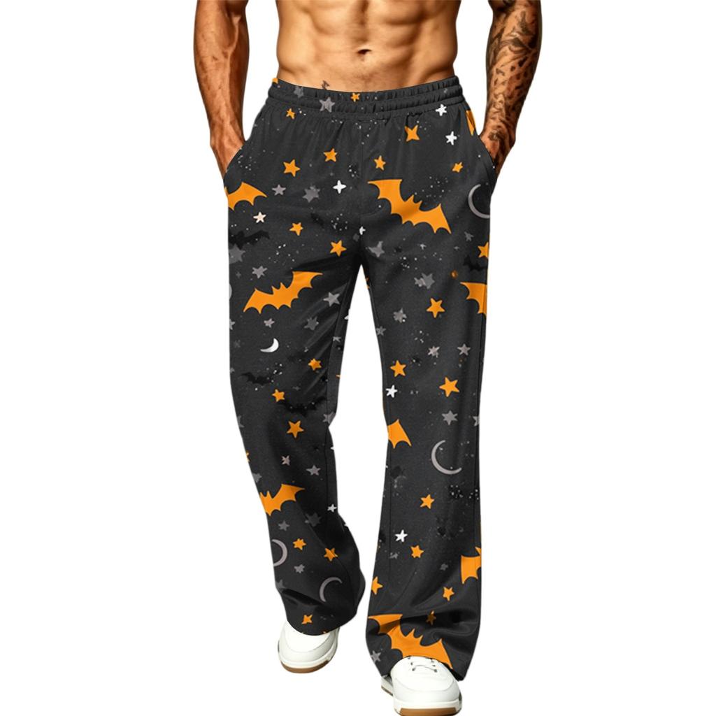 Men's Loose Wide Leg Cargo Jogger Pants with Pockets Halloween Print for Casual Outdoor Wear