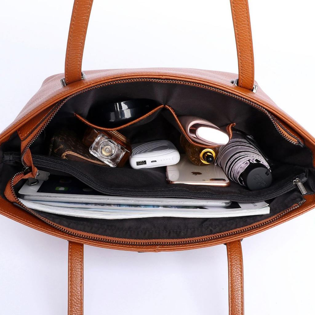 Cowhide Shoulder Women's Bag, Large-capacity Messenger Tote Bag, Women's Silk Scarf Bag, Fashionable and Simple Shopping Bag.