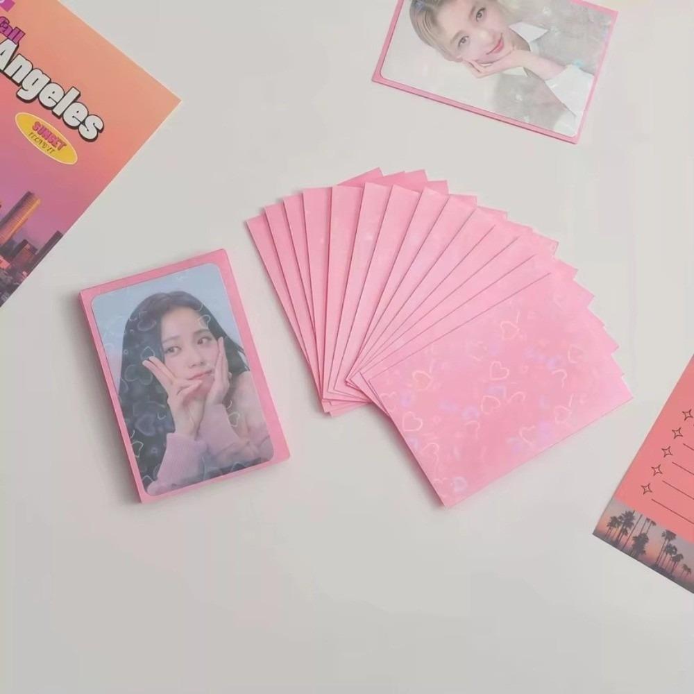 50PCS Macaron Transparent Laser Heart Card Sleeves Display Card Card Film  For Idol Photo