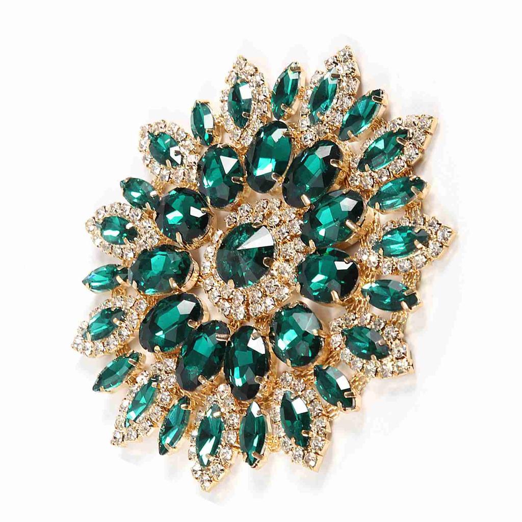 Kristallglas Strass Dekoration DIY Kleidung Damen Accessoires 11cm(Grüne Goldene Basis)