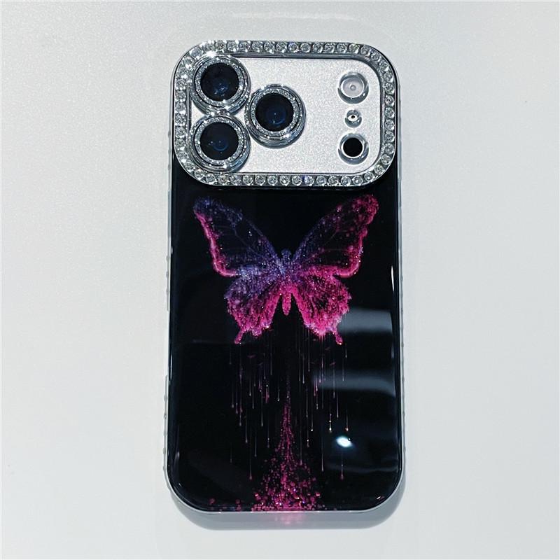 Diamond-Studded Butterfly Lens iPhone 17 Pro Max Drop-Proof Case, Compatible with Apple 14-16 Models.
