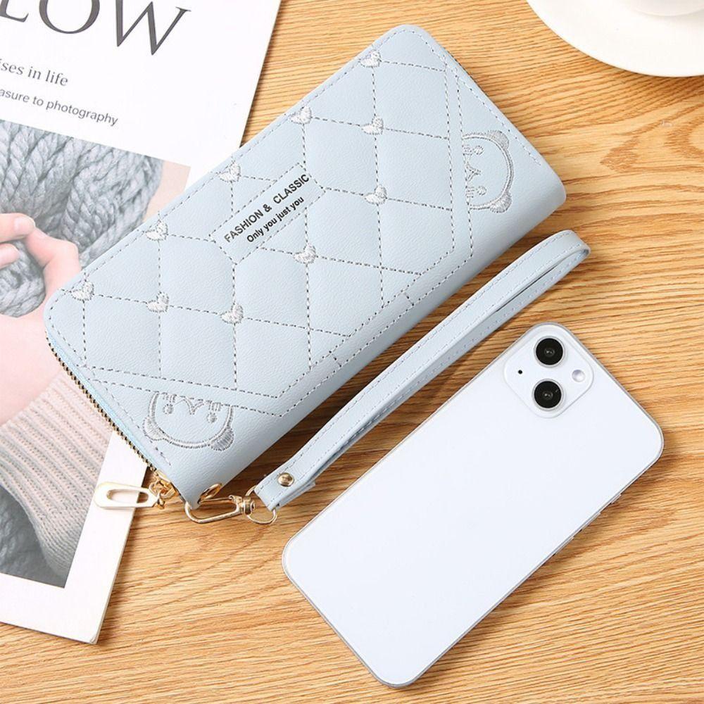 Fashion PU Leather Long Wallet Large Capacity Embroidery Card Holder Zipper Money Bag Women