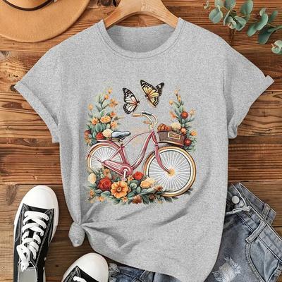 Women Summer T Shirt Retro Fashion Short Sleeve Tees Casual Butterfly Printed  Tops