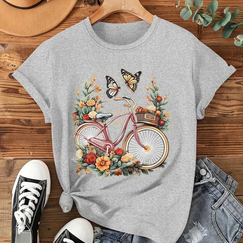 Damen Sommer T-Shirt Retro Mode Kurzarm T-Shirts Lässige Schmetterlingsdruck Tops