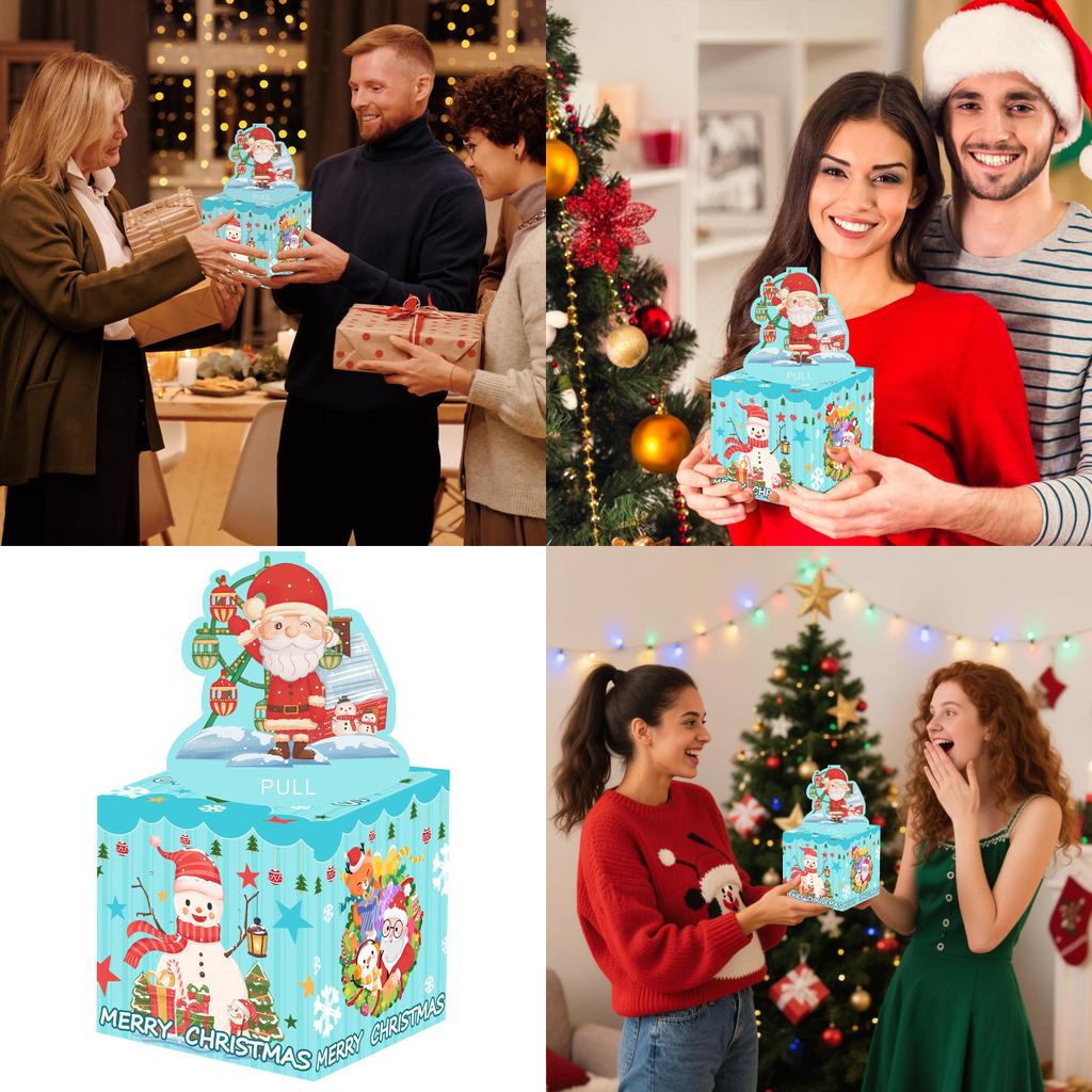 Blue Snowman Santa Claus Pattern Gift Box For Christmas Atmosphere And Gift Exchange