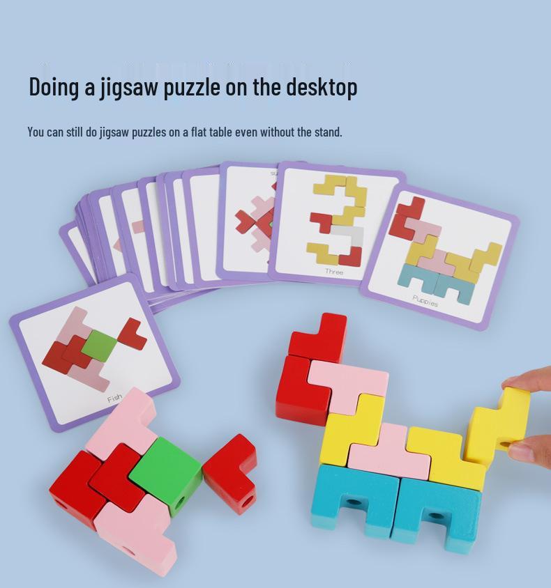 Tetris-Themed Wooden Blocks Puzzle for Kids – Brain Teaser & Color Recognition Toy