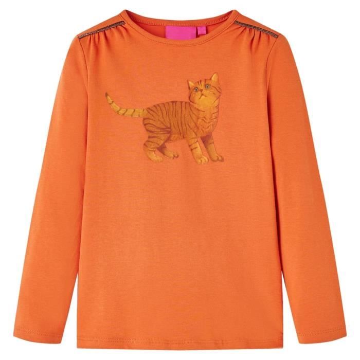T-shirt enfants à manches longues imprimé chat 2 couleurs et 5 dimensions disponibles