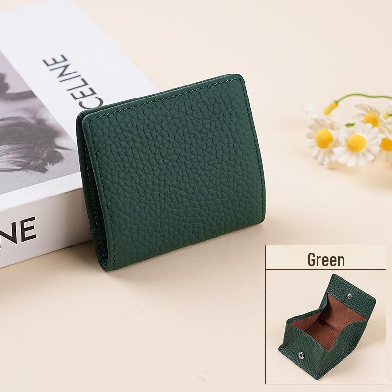 Women's Mini Coin Purse: Japanese Style Genuine Cowhide Leather with Lychee Pattern.