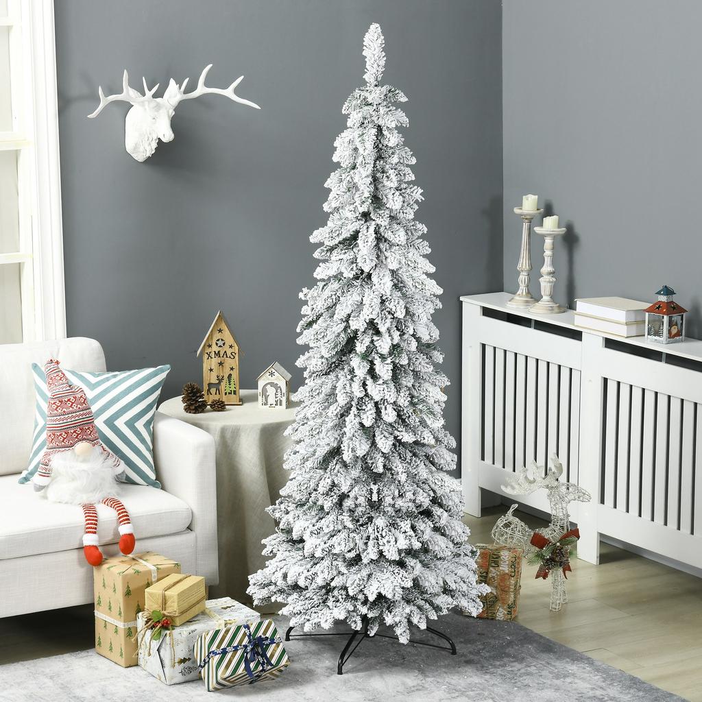 180cm Snow-Covered Christmas Tree with 523 Branches and Steel Base for Indoor Use