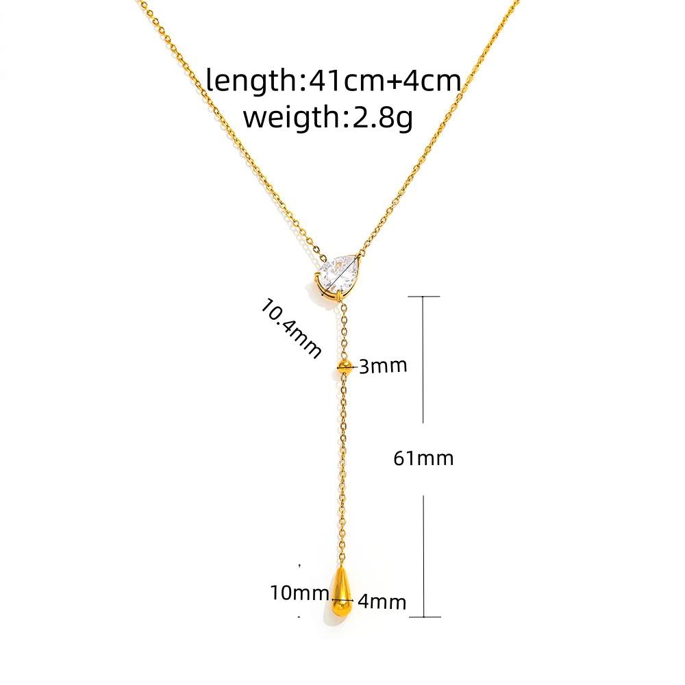 Joolim Jewelry 18K Gold Plated Stainless Steel Link Necklace Dainty Cubic Water Drop Zircon Y Tassel Trendy Parties Gifts золотой