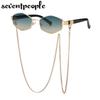 Fashion Small Irregular Sunglasses Women  Luxury Brand Designer Trendy Polygonal Sun Glasses Ladies with Metal Eyewear Chain