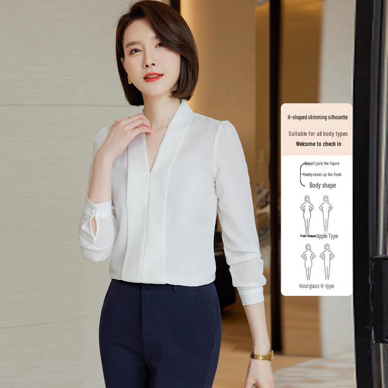 Women's V-neck Long Sleeve Professional Blouse