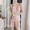 Internet celebrity spring and summer women's pajamas new thin solid color lace ice silk suspender shorts vest loungewear set