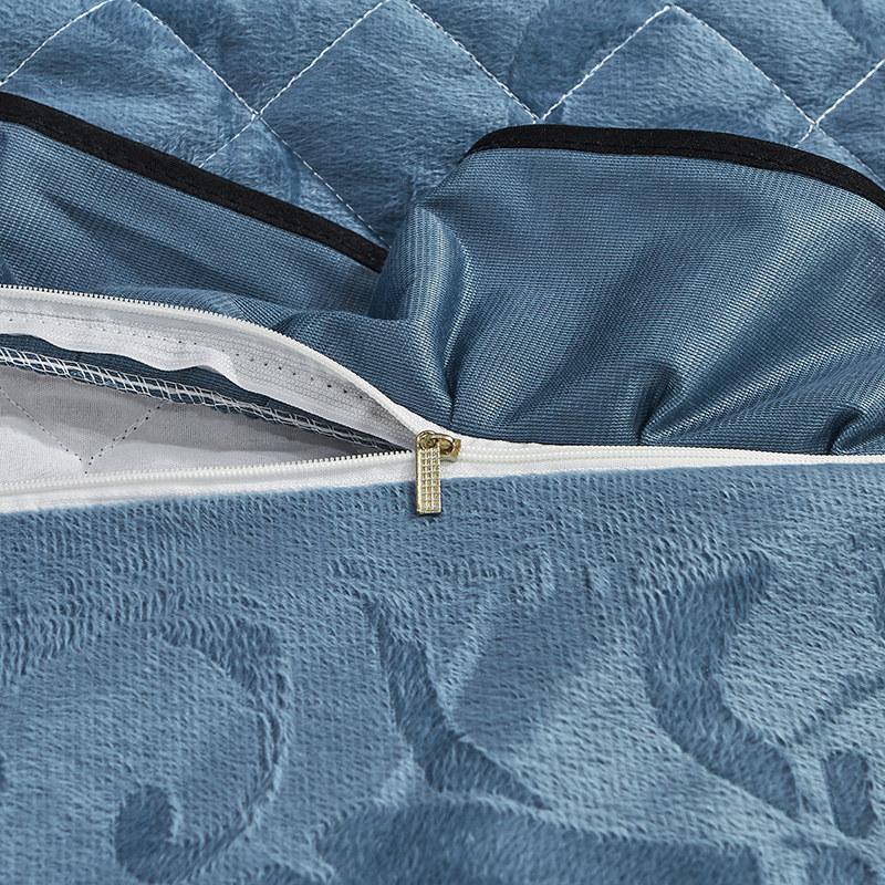 Quilted Velvet Duvet Cover Set Double Bed 220x240 King Size Embroidery Lace Luxury Quilt Cover Solid 2 Pillowcases Soft