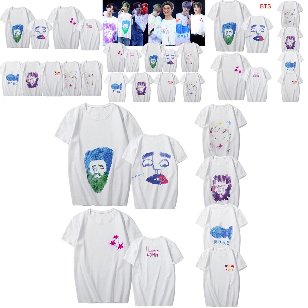 Kpop Graffiti BTS Baumwoll-T-Shirt Suga Jimin V Grafik-Shirt Unisex Paar-T-Shirt Größe