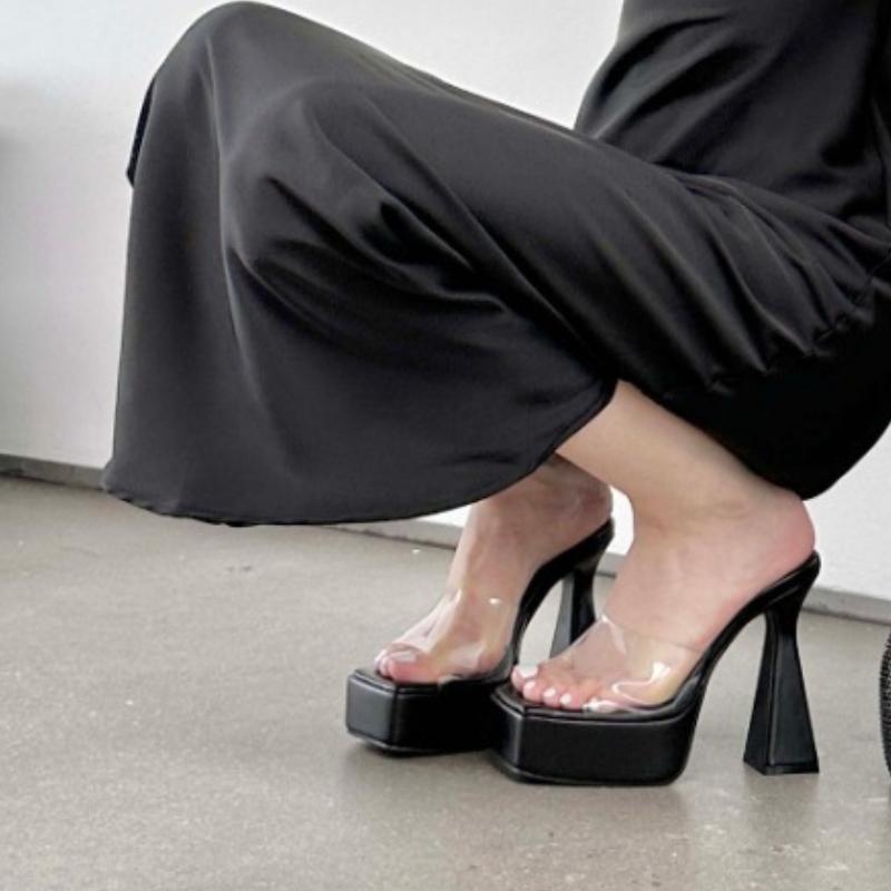 Fashion Hot Selling Elegant Women Transparent Slippers Fashion Heel Platform High Heeled Sandals Summer Open Toe Large Size Shoes