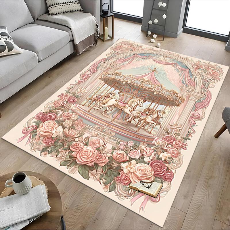 1PC carousel roses Extra Large Non Slip Floor carpet, Office, family, bedroom Large Area Rug Indoor Rugs, Vibrant Colors
